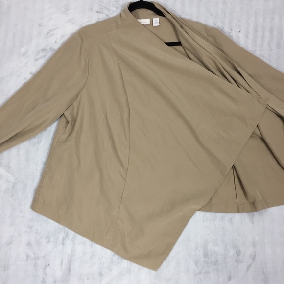 Chico's Modal Blend Waterfall Front Cardigan Sz 3 / XL Tan Long Sleeve Wrap Top - Picture 4 of 11